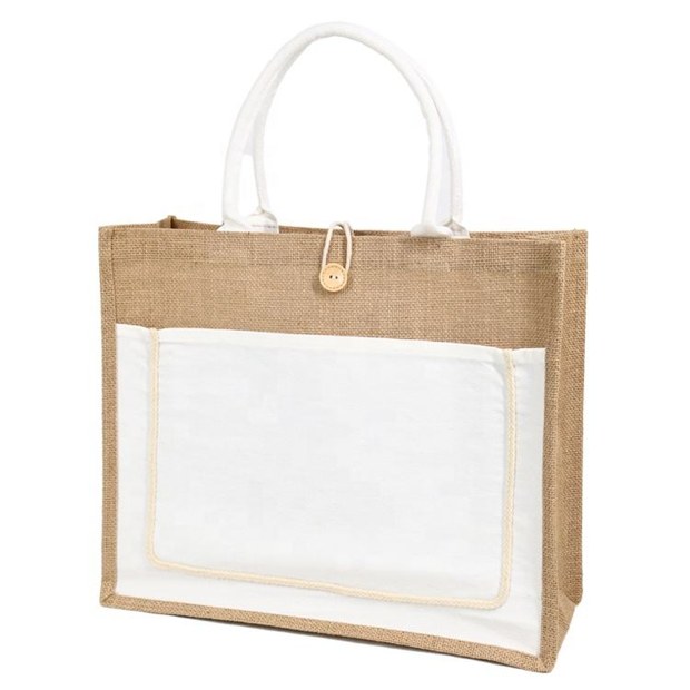 jute tote with white front pocket product example