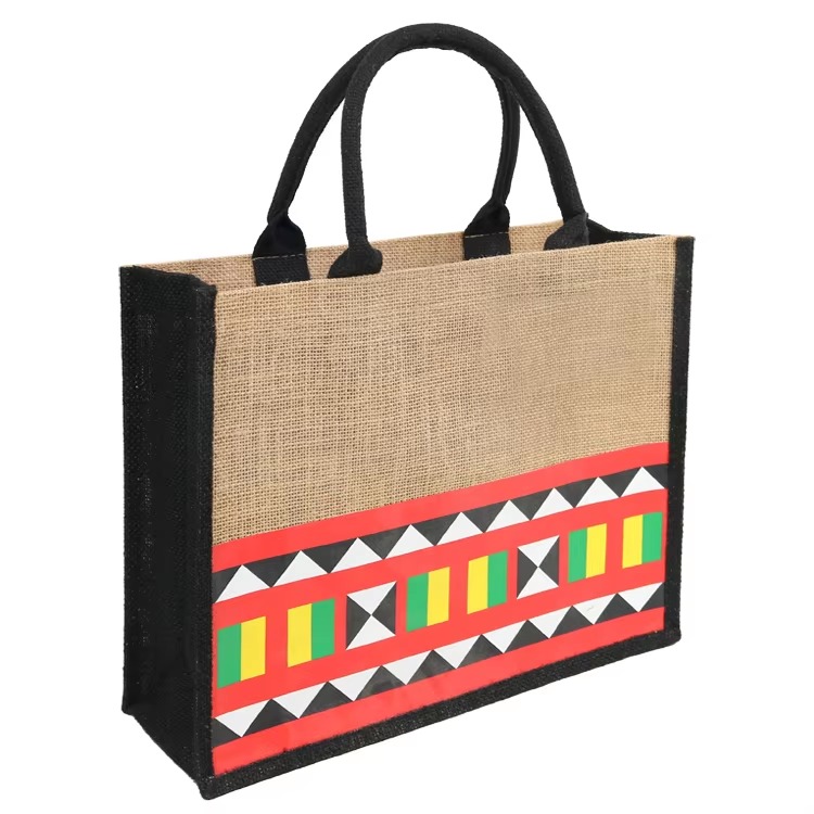 jute tote with white front pocket product example - view 2