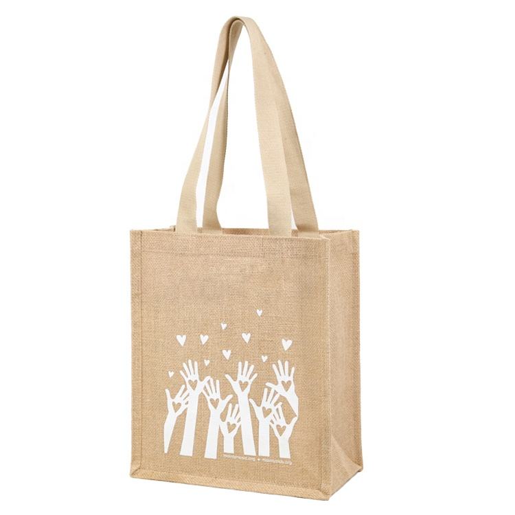 jute tote with white front pocket product example - view 5