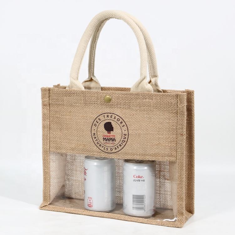 jute tote with white front pocket product example - view 6