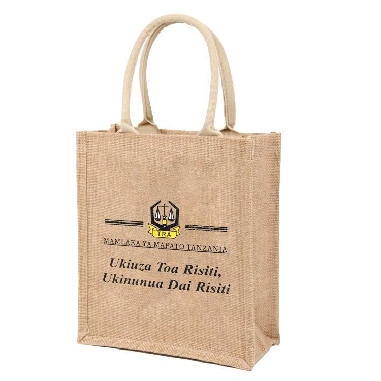 jute tote with clear window pocket product example - view 2