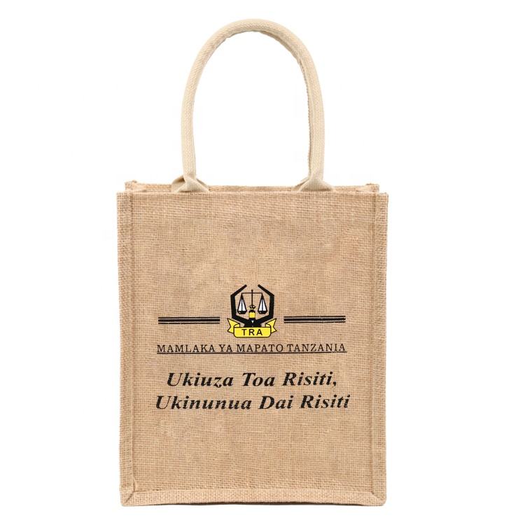 jute tote with clear window pocket product example - view 3