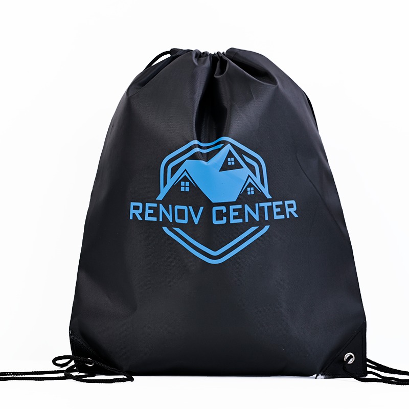 black printed polyester drawstring backpack with vertical zippered pocket - view 3