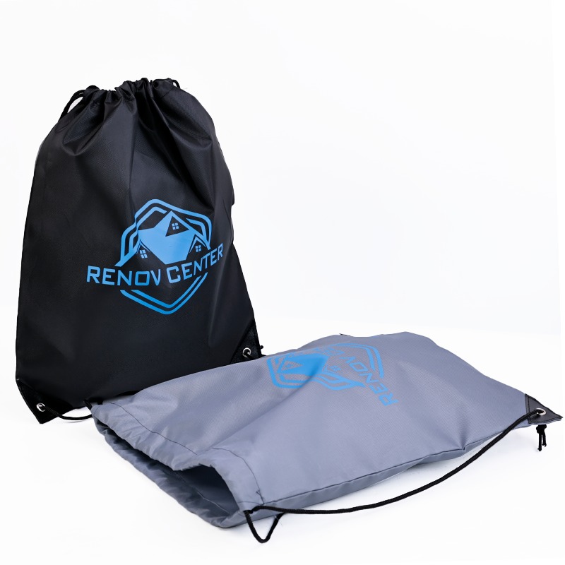 black printed polyester drawstring backpack with vertical zippered pocket - view 5